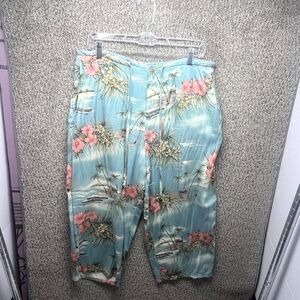 Hilo Hatties Hawaiian Capri Pants Womens L Multicolor Beach Tropical Relaxed Fit